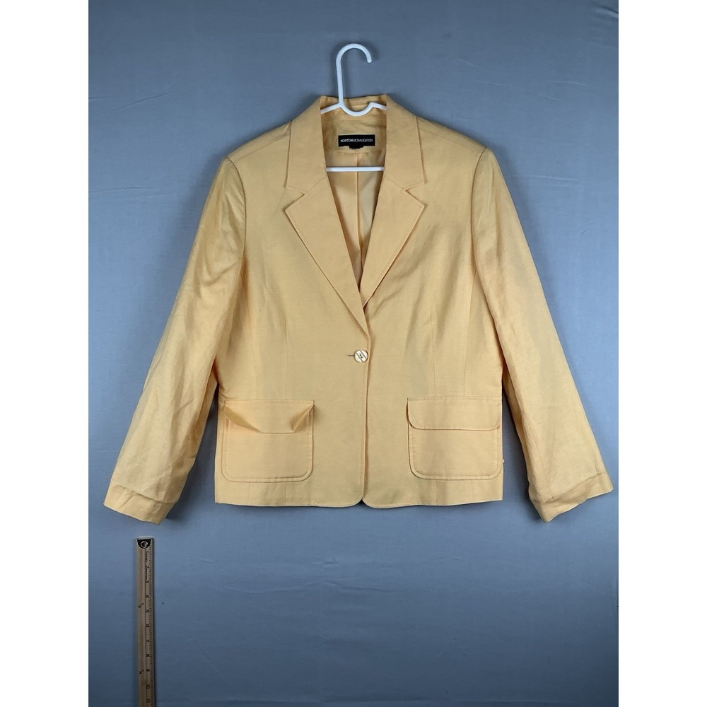 Norton McNaughton Womens Yellow Blazer Jacket Button Front Pockets